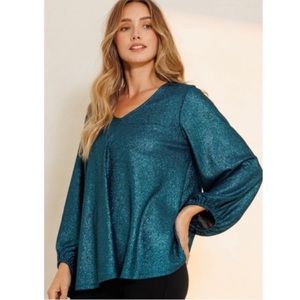 NEW Womens Glitter balloon sleeve blouse